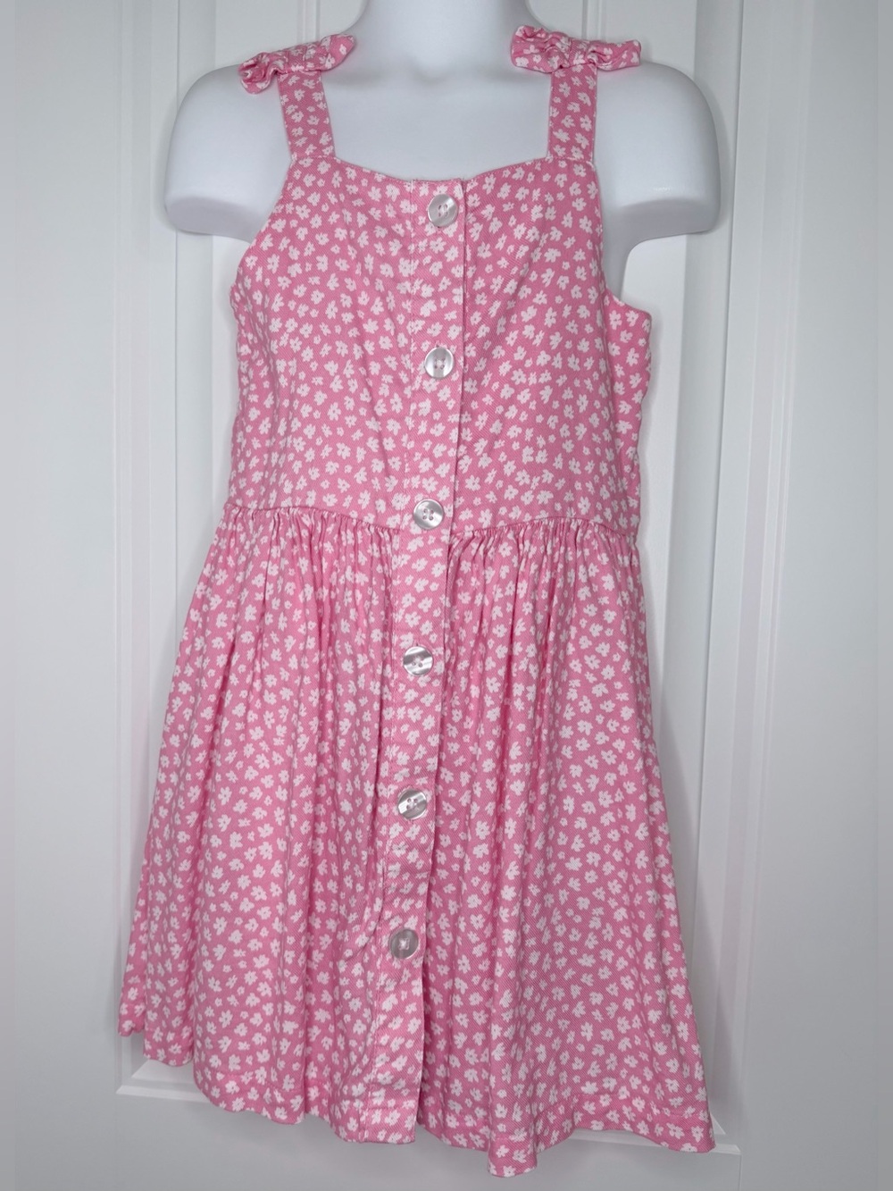 Girls Lucky Penny Pink White Daisies Button Front Sundress Summer 4T Straps